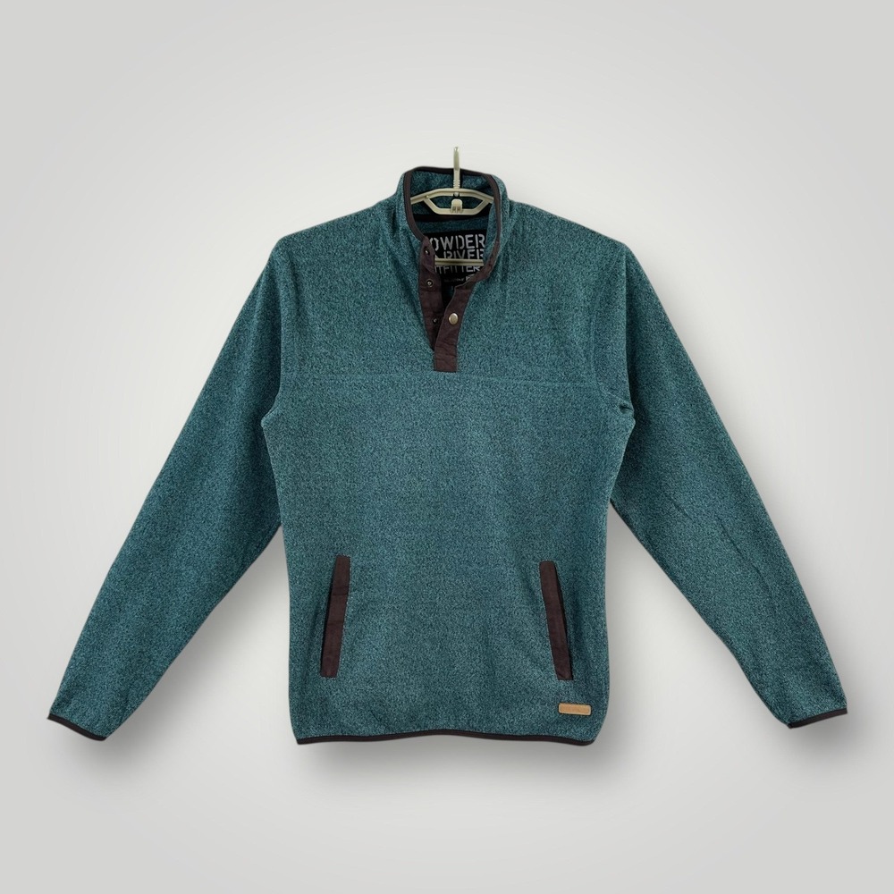 Powder River Outfitters Fleece Pullover Mens M Green Snap Mock Neck Sweater‎